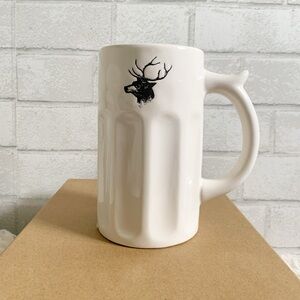 Rae Dunn White Ceramic Stag Engraved Beer Stein Antler Handle